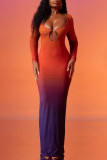 Мандариновое красное сексуальное постепенное изменение повязки выдалбливают лоскутное длинное платье с U-образным вырезом
