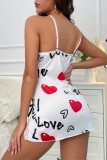 White Sexy Print Backless Lingerie Suspender Nightgown