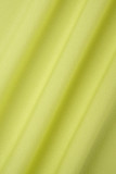 Gelbe, lässige, einfarbige Hose mit Patchwork-Taschen-Reißverschluss und mittelhohem Bund