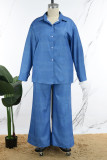 Сине-белый повседневный принт в стиле пэчворк с завязками и карманами с пряжкой и отложным воротником с длинным рукавом из двух частей