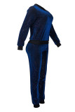 Blue Sexy Sequins Patchwork O Neck Long Sleeve Two Pieces