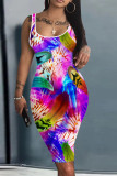 Цветное сексуальное повседневное платье с жилетом и U-образным вырезом с принтом Платья
