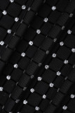 Zwarte sexy bronzing patchwork hoge opening mesh o-hals lange jurkjurken