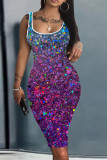 Цветное сексуальное повседневное платье с жилетом и U-образным вырезом с принтом Платья