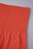Orange Red Sweet Solid Patchwork Fold Strapless Sleeveless Two Pieces