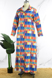 Colour Casual Print Patchwork Turndown Collar Plus Size Overcoat (Subject To The Actual Object)