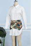 Rosaroter lässiger Camouflage-Print-Patchwork-Hemdkragen mit langen Ärmeln, zweiteilig