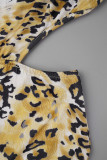 Lässiger Leoparden-Druck, rückenfreier, schmaler Overall mit Kapuze und Kragen