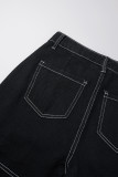 Jeans in denim dritti a vita alta con patchwork solido casual neri