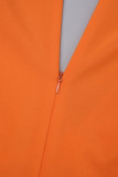 Oranje Casual effen basisjurken met V-hals en lange mouwen