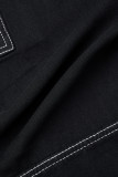 Black Casual Solid Patchwork High Waist Straight Cargo Denim Jeans