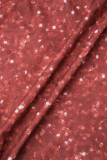 Rotes, lässig bedrucktes Patchwork-Kleid in A-Linie mit V-Ausschnitt (ohne Gürtel)