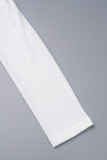 Robe longue blanche décontractée, couleur unie, dos nu, fente, col rond