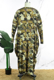 Camuflagem casual estampa camuflada básica gola redonda manga comprida vestidos plus size (sujeito ao objeto real)