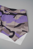Gul Grå Casual Camouflage Print Patchwork Skjorta Krage Långärmad Två delar