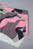 Gelbgrauer lässiger Camouflage-Print-Patchwork-Hemdkragen mit langen Ärmeln, zweiteilig