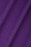 Púrpura Casual Sólido Volante Cuello en V Manga larga Dos piezas