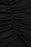 Zwarte Casual Print Patchwork O-hals Jurken met Lange Mouwen