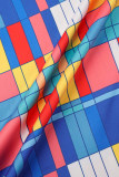 Farblich lässig bedruckter Patchwork-Umlegekragen-Mantel in Übergröße (je nach tatsächlichem Objekt)