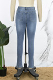 Djupblå Casual Solid Patchwork Skinny Jeans med hög midja
