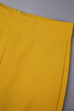 Желтые повседневные однотонные базовые обычные однотонные брюки с высокой талией