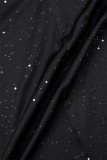 Черные сексуальные однотонные лоскутные прозрачные платья с воротником до половины и без рукавов