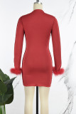 Black Casual Solid Patchwork O Neck Long Sleeve Dresses