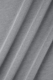Серый Повседневный Однотонный Классический Воротник с капюшоном Длинный рукав Из двух частей
