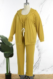 Ginger Casual Solid Cardigan Vests Pants O Neck Plus Size Three Piece Set