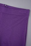 Фиолетовый Повседневная однотонная волан с V-образным вырезом и длинными рукавами, две части