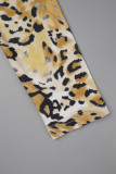 Combinaisons skinny à imprimé léopard, imprimé léopard, dos nu, col à capuche, décontracté