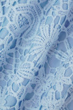 Синие повседневные однотонные лоскутные платья с круглым вырезом и юбкой-карандашом