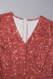 Robes trapèze bordeaux décontractées imprimées patchwork à col en V (sans ceinture)