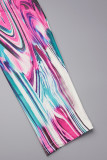 Многоцветный повседневный принт в стиле пэчворк с V-образным вырезом и длинным рукавом Платья больших размеров