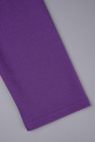 Фиолетовый Повседневная однотонная волан с V-образным вырезом и длинными рукавами, две части