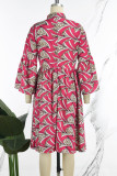 Robes à manches longues à col en V et imprimé décontracté rouge (sous réserve de l'objet réel)