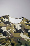 Camouflage Casual Camouflage Print Basic O-hals långärmade klänningar i plusstorlek (beroende på det faktiska föremålet)