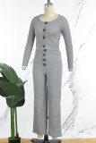 Gilet con bottoni casual tinta unita grigio argento Pantaloni con scollo a U senza maniche in due pezzi