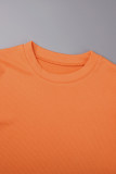 Orange Casual Solid Basic O-hals Kort ärm Två delar