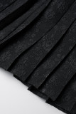 Zwarte sexy casual effen frenulum backless vierkante kraag vestjurkjurken