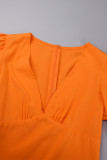Orange Casual Solid Basic V-hals långärmade klänningar