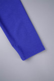 Königsblaue, lässige, solide Patchwork-Kleider mit O-Ausschnitt und langen Ärmeln