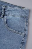 Djupblå Casual Solid Patchwork Skinny Jeans med hög midja