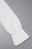 Branco Sexy Casual Sólido Patchwork Turndown Collar Vestidos de manga comprida