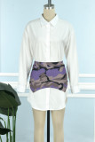 Фиолетовый повседневный камуфляжный принт в стиле пэчворк, рубашка с длинным рукавом, воротник из двух частей