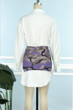 Фиолетовый повседневный камуфляжный принт в стиле пэчворк, рубашка с длинным рукавом, воротник из двух частей