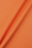 Orange Casual Solid Basic O-hals Kort ärm Två delar