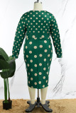 Grön Casual Dot Patchwork V-hals Pencil Skirt Plus Size Klänningar