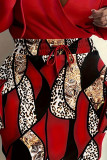 Rojo almazuela elegante Patchwork Draw String POLO collar Falda lápiz Vestidos de talla grande