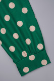 Green Casual Dot Patchwork V Neck Pencil Skirt Plus Size Dresses